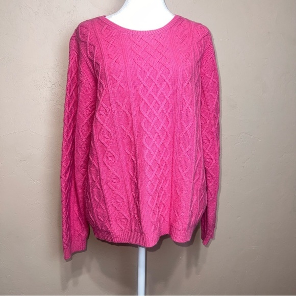 VTG Talbots Lambswool Blend Fisherman Cable Knit Sweater Sz M Pink Classic Prep - Picture 1 of 10